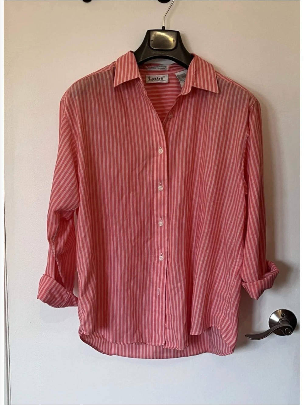 Vintage Tabi Pink Striped Casual Button-Down Shirt